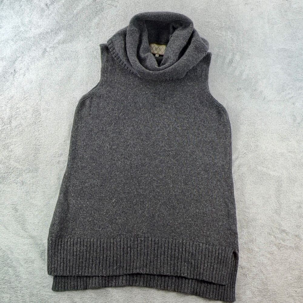 MIA MAI Women's Sleeveless Turtleneck Sweater M Dark Grey Wool Silk Knit Slit